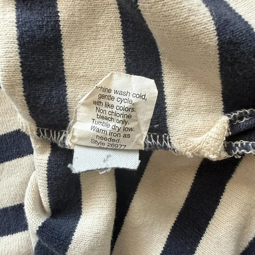 J.Crew Women's M Striped Boatneck Top Cream Navy 3/4 Sleeve Neon Pink Trim Knit